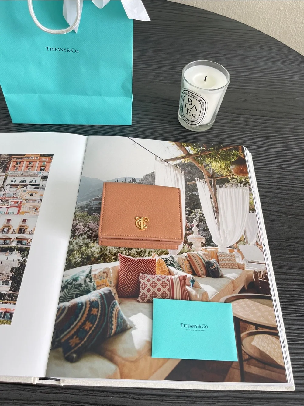 Tiffany & Co. Brown Pebbled Leather Tri-Fold Wallet Gold TC Logo NEW $650
